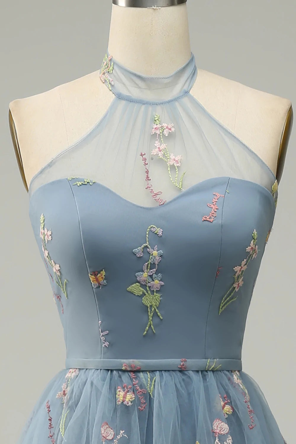 Niebieska Tiulowe Sukienka Na Studniówkę W Kształcie Litery A