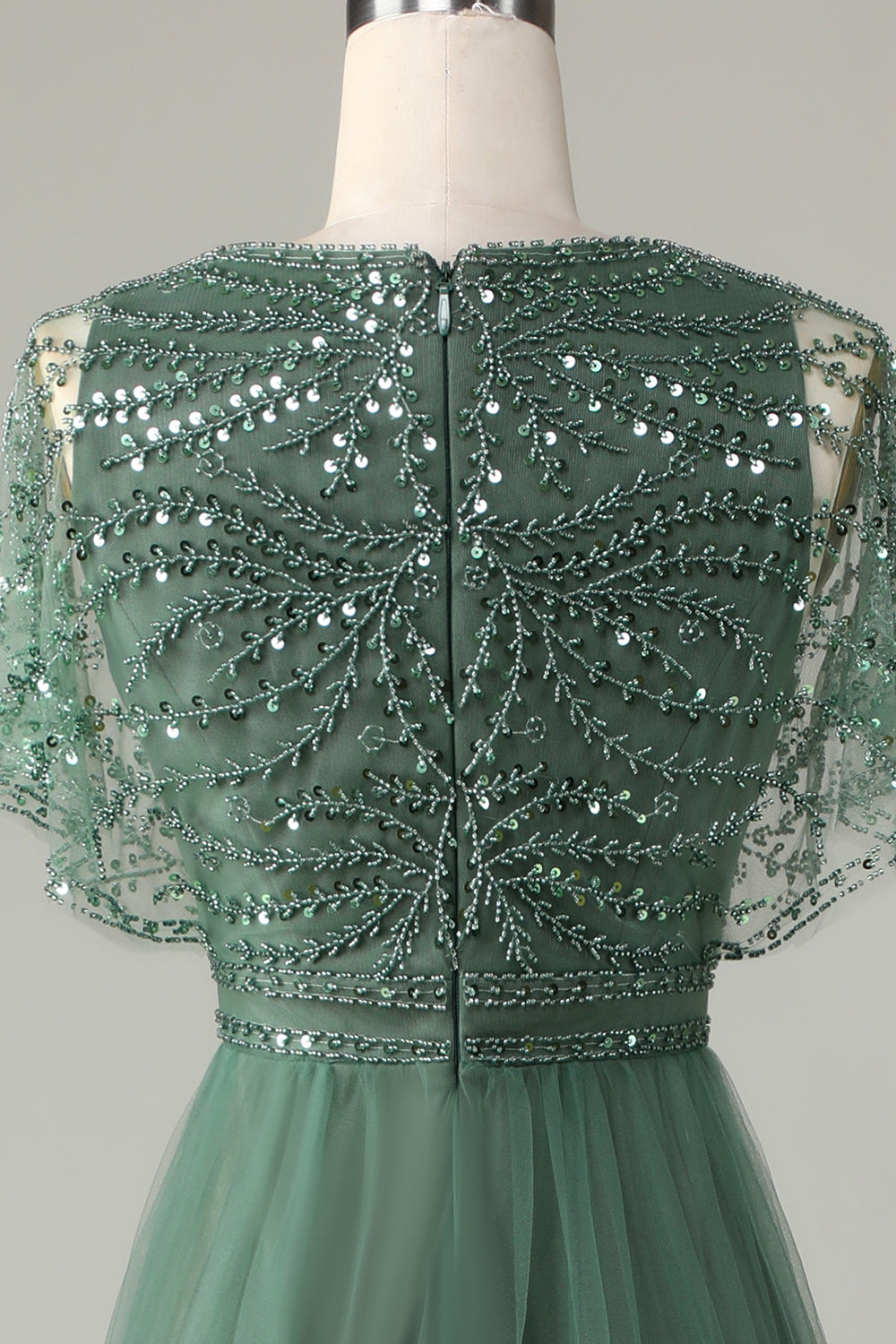 Błyszcząca Eukaliptus Kształcie Litery A Tiulowe Długa Sukienka Na Wesele z Rękawy