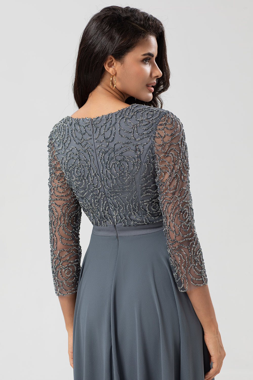 Dekolt V Dlugi Rekaw Zielona Sukienki Dla Druhny z Koralikami