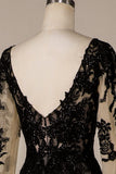 Błyszcząca Czarna Koronki Suknia Ślubna Księżniczka z Długim Rękawem