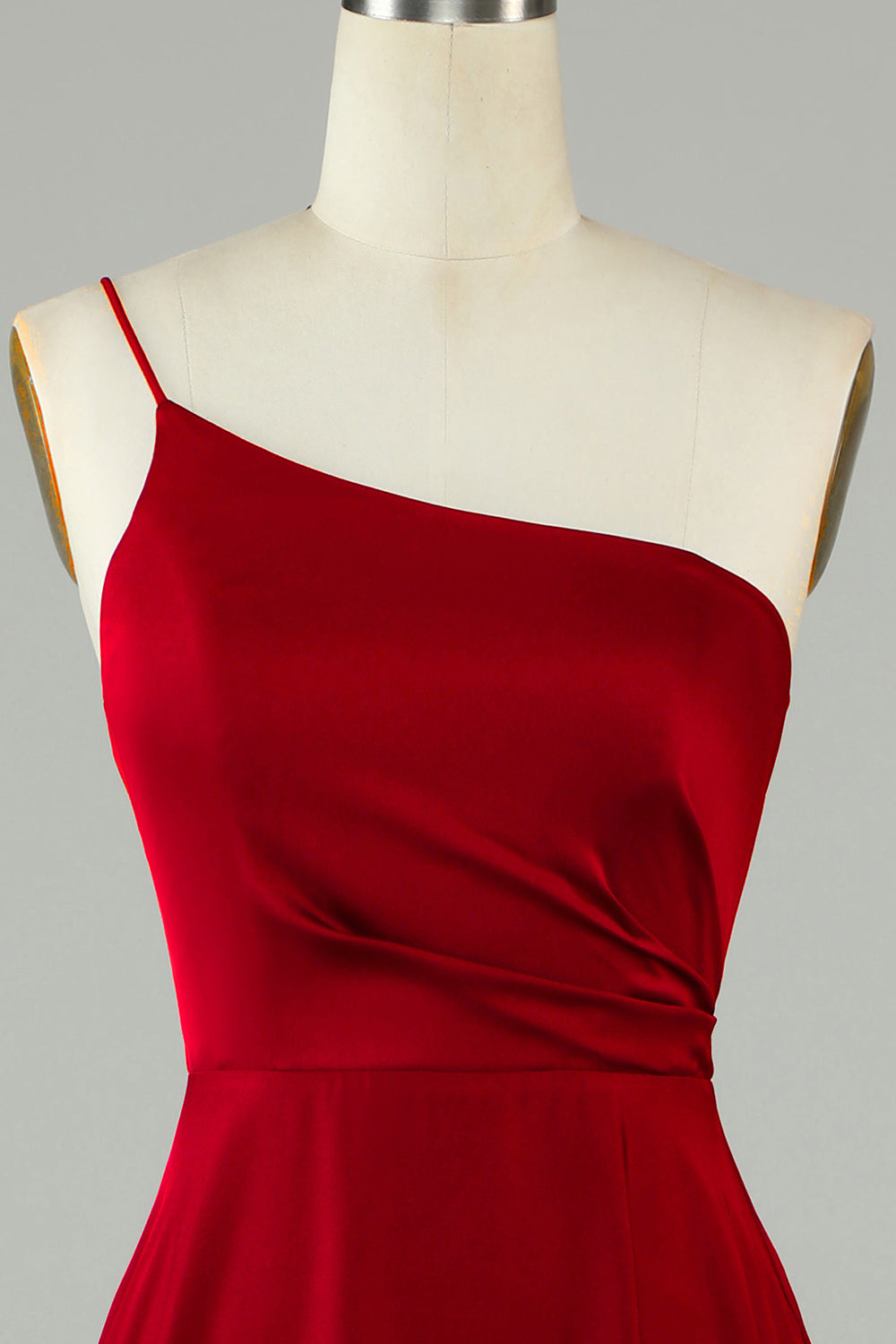 A-Line One Ramię Burgundy Long Bridesmaid Dress z falbanami