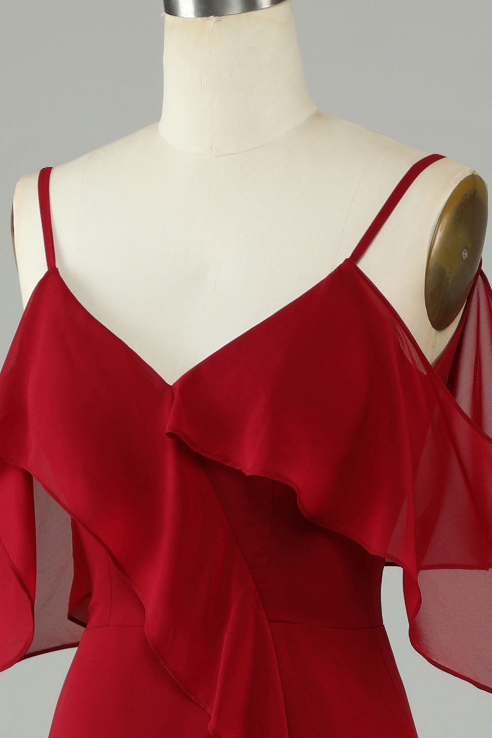 Burgundia Asymetryczna Szyfon Długa Sukienki Na Wesele z Falbankami