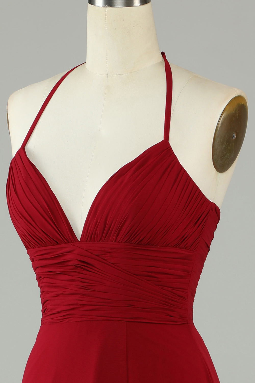 A-Line Halter Bordowa długa sukienka druhny z rozcięciem