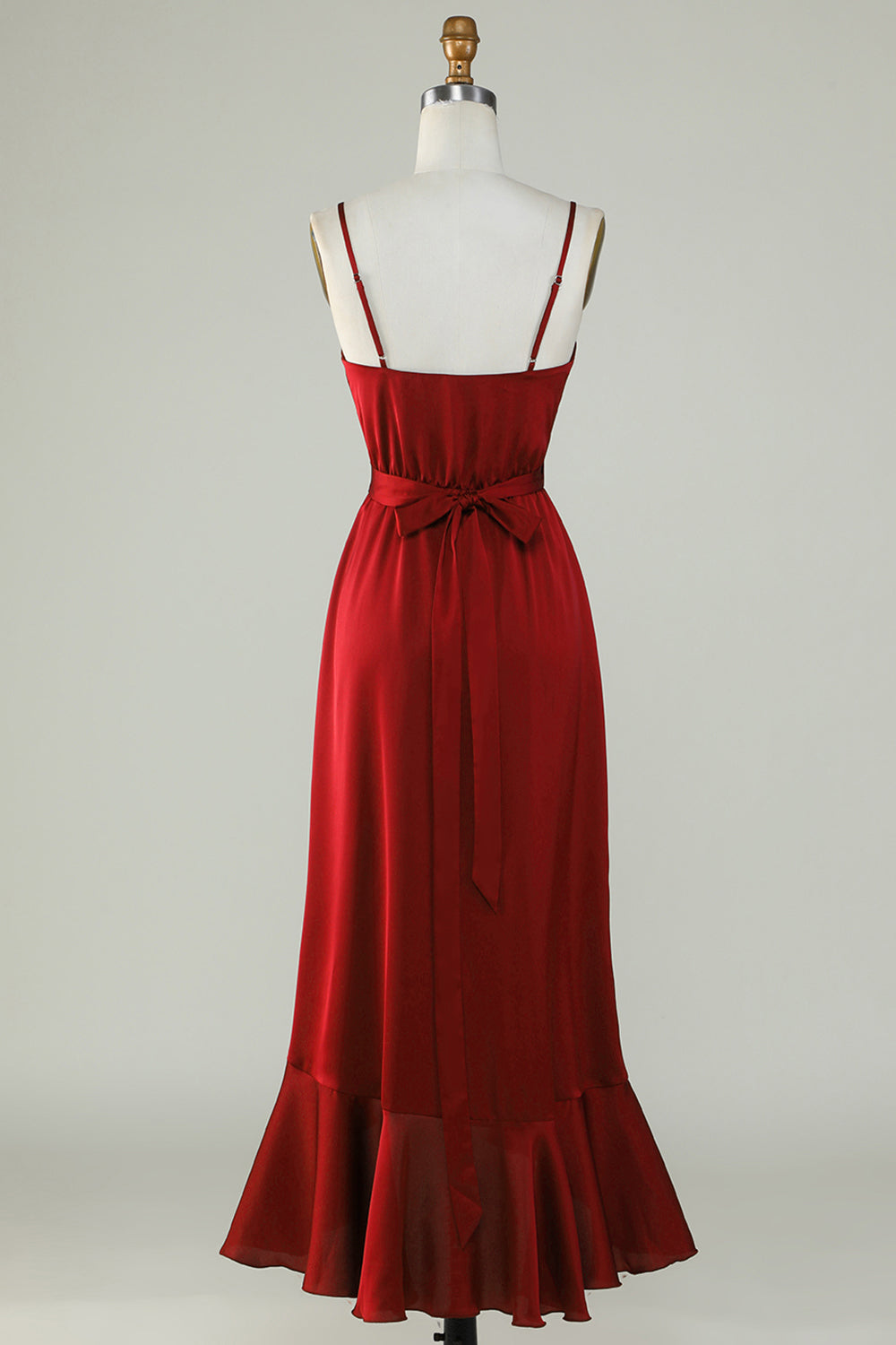Spaghetti Straps Burgundy Bridesmaid Sukienka z marszczeniami