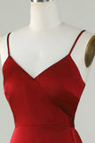 Spaghetti Straps Burgundy Bridesmaid Sukienka z marszczeniami