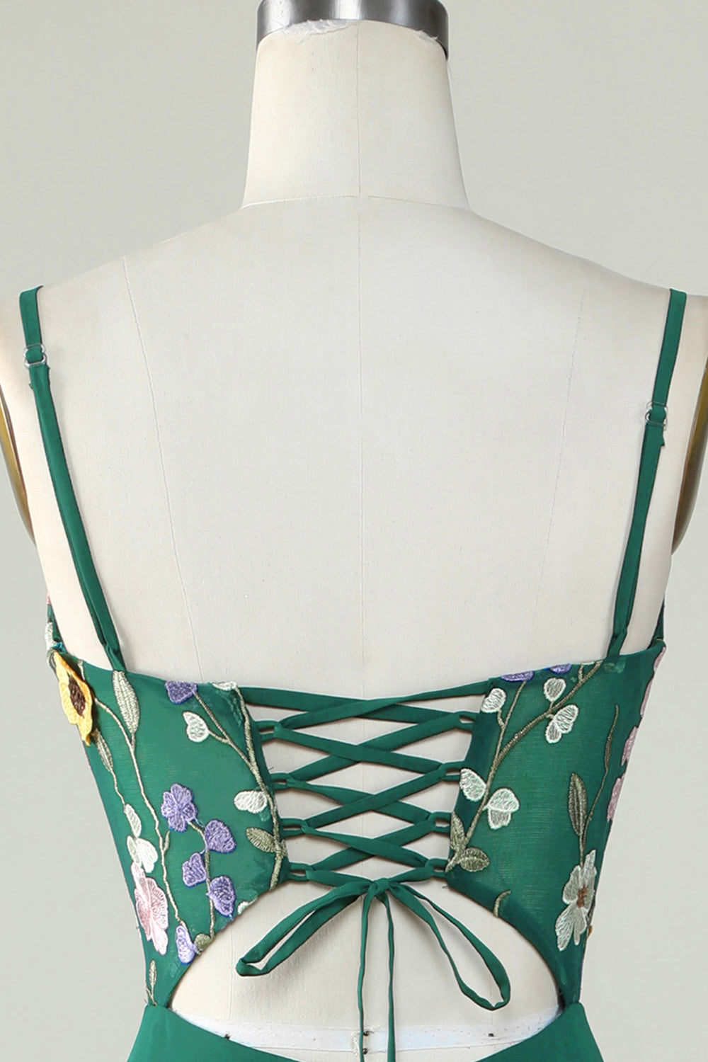 A-Line Spaghetti Straps Ciemnozielona długa sukienka druhny z kwiatami 3D