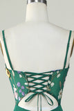 A-Line Spaghetti Straps Ciemnozielona długa sukienka druhny z kwiatami 3D