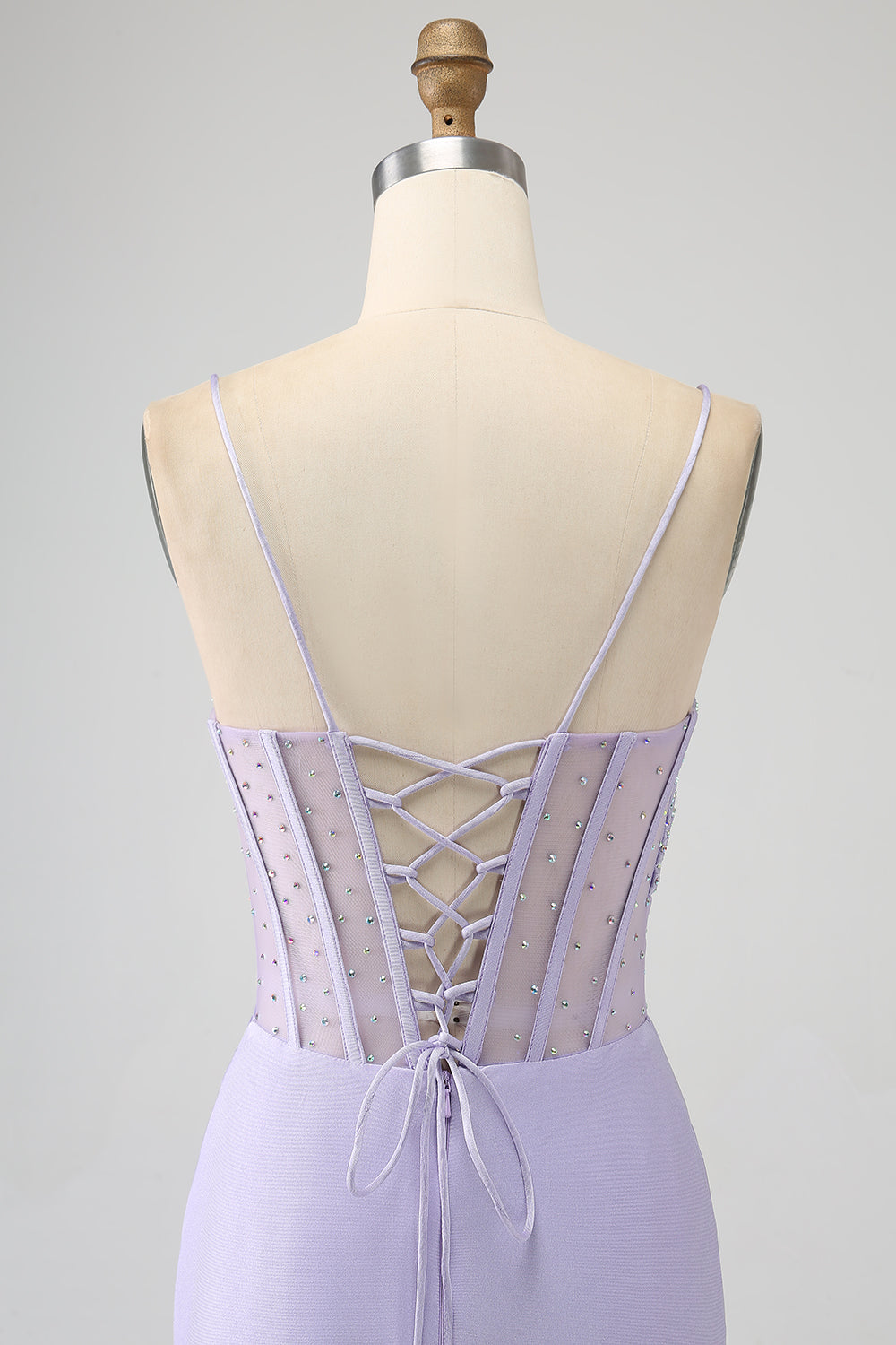 Brokatowy Liliowy Długa Sukienka Syrena Na Wesele Z Rozcięciem Z Gorsetem