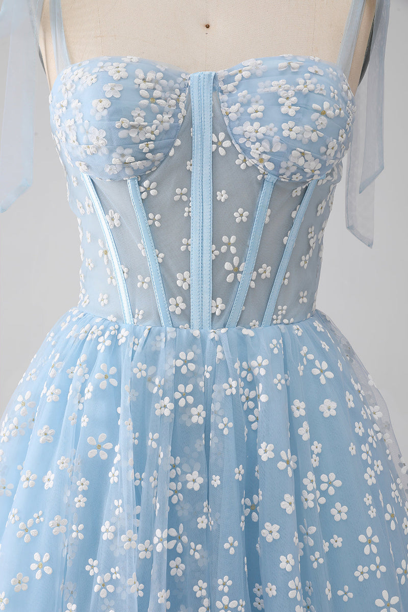 Załaduj obraz do przeglądarki galerii, Błękitna Cienkich Ramiączkach Gorsetowa Sukienka Na Studniówkę