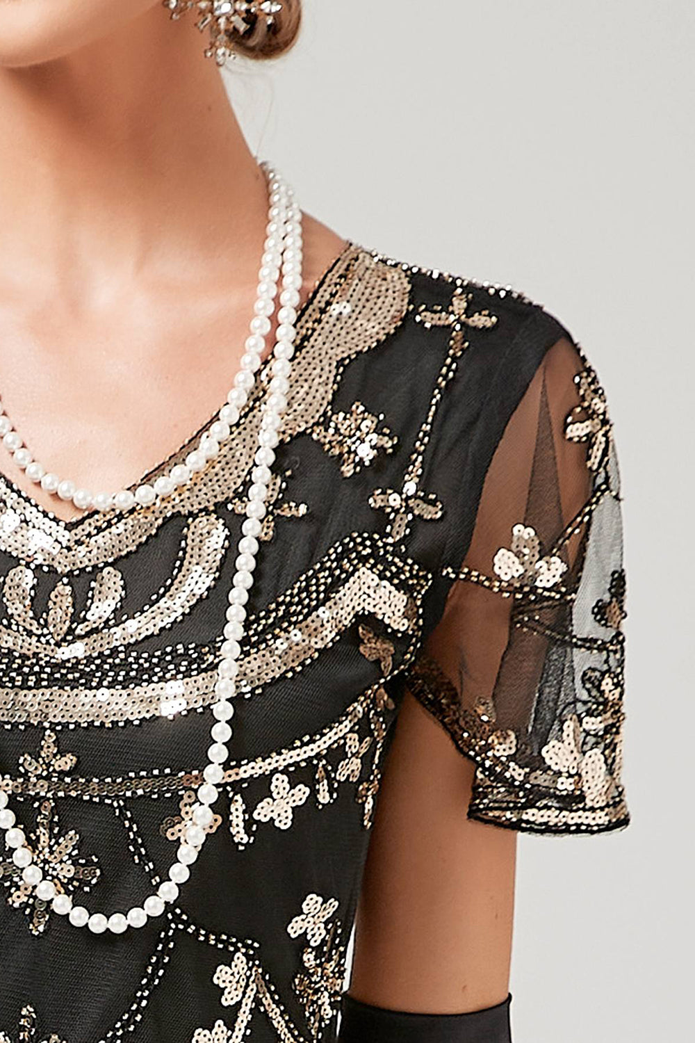 Kość Słoniowa Cekiny Długa Sukienka Lata 20