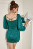 Załaduj obraz do przeglądarki galerii, Zielona Cekinowa Krótka Sukienka Koktajlowa z Długim Rękawem