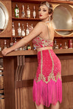 Dwa kawałki Fuchsia Gatsby 1920s Flapper Sukienka z frędzlami