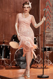 Blush Sequins 1920s Flapper Gatsby Sukienka z frędzlami