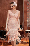 Blush Sequins 1920s Flapper Gatsby Sukienka z frędzlami
