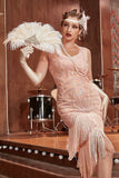 Blush Sequins 1920s Flapper Gatsby Sukienka z frędzlami