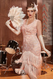 Blush Sequins 1920s Flapper Gatsby Sukienka z frędzlami