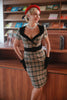 Załaduj obraz do przeglądarki galerii, Khaki Plaid 1960s Vintage Sukienka z paskiem