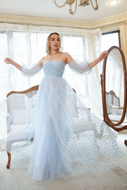 Plus Size Niebieska Sukienka Na Studniówkę Tiulowa Bez Ramiączek