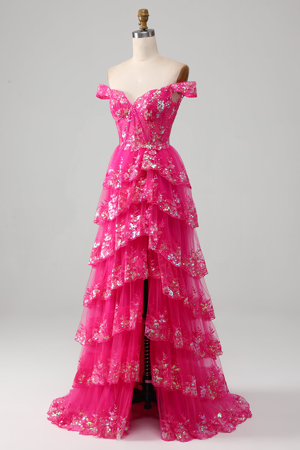 Fuksja Cekinowe Sukienki Na Studniówke z Odkrytymi Ramionami