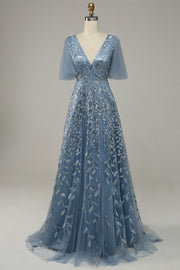 Niebieska Dekolt V Cekinowa Sukienki Na Studniówke