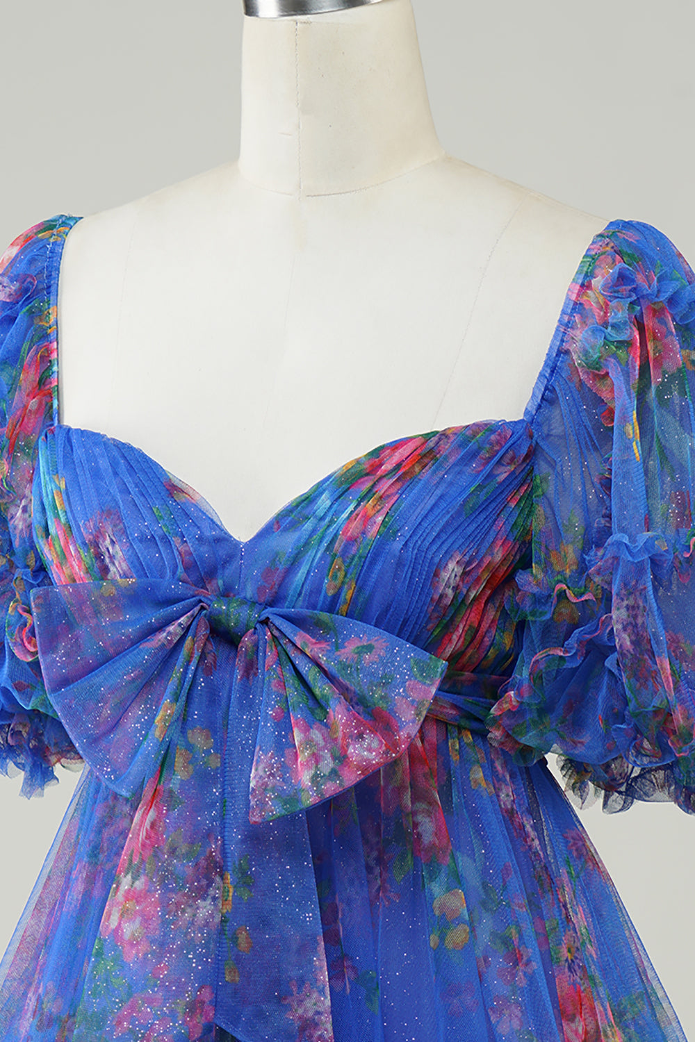 Gorąca różowa drukowana urocza sukienka Homecoming z kokardą