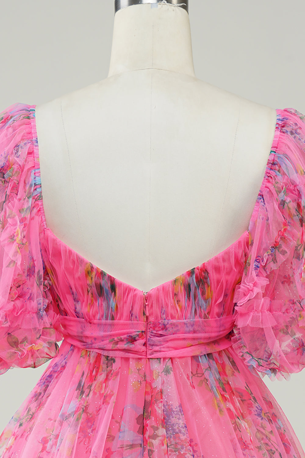 Gorąca różowa drukowana urocza sukienka Homecoming z kokardą