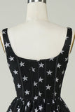 Cute A Line V Neck Czarny Tiul Krótka sukienka Homecoming z gwiazdami