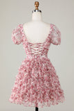 Cute A Line Floral Ivory Red Flower Homecoming Dress z marszczeniami