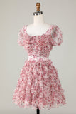 Cute A Line Floral Ivory Red Flower Homecoming Dress z marszczeniami