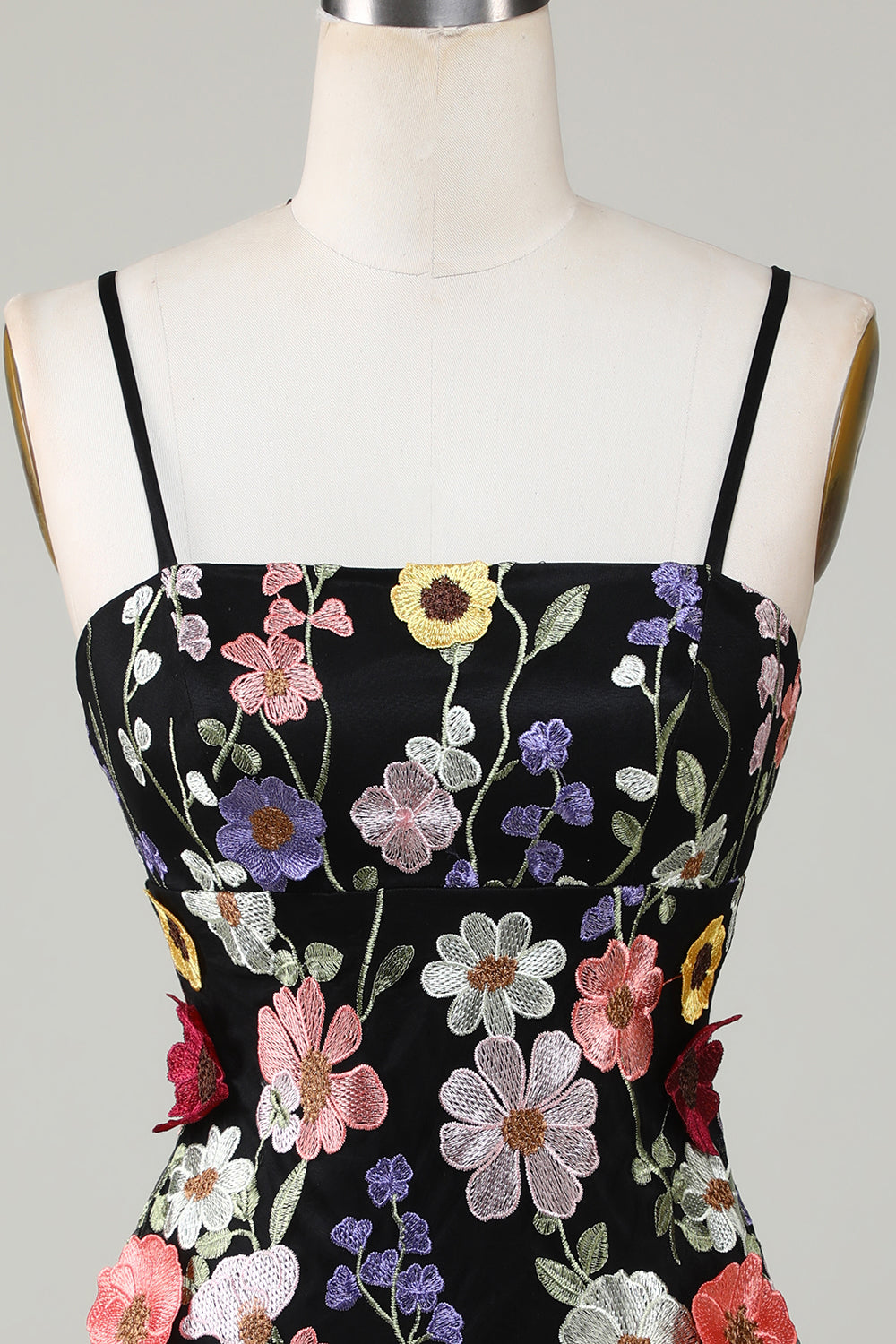 Bodycon Spaghetti Straps Czarna sukienka Homecoming z kwiatami 3D