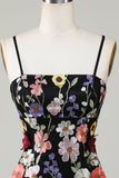 Bodycon Spaghetti Straps Czarna sukienka Homecoming z kwiatami 3D
