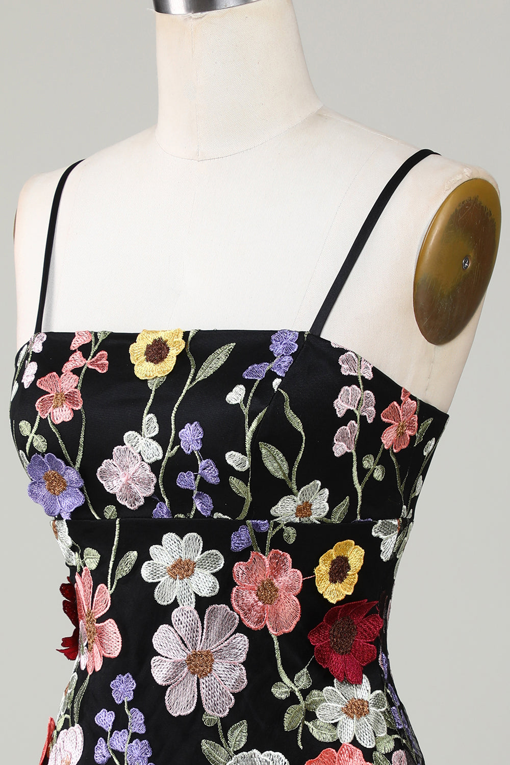 Bodycon Spaghetti Straps Czarna sukienka Homecoming z kwiatami 3D