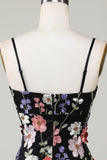 Bodycon Spaghetti Straps Czarna sukienka Homecoming z kwiatami 3D
