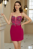 Ramiączka spaghetti Błyszcząca obcisła sukienka Homecoming z koralikami