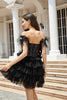 Załaduj obraz do przeglądarki galerii, Błyszczący czarny gorset z koralików A-line Krótka sukienka Homecoming z piórami
