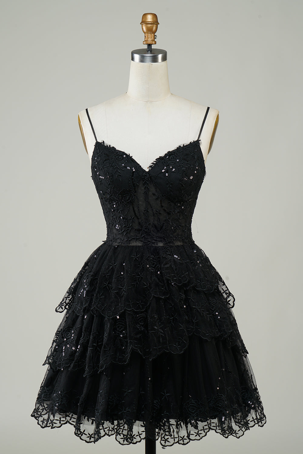 Wspaniałe paski spaghetti z linii Czarny błyszczący gorset Homecoming Dress