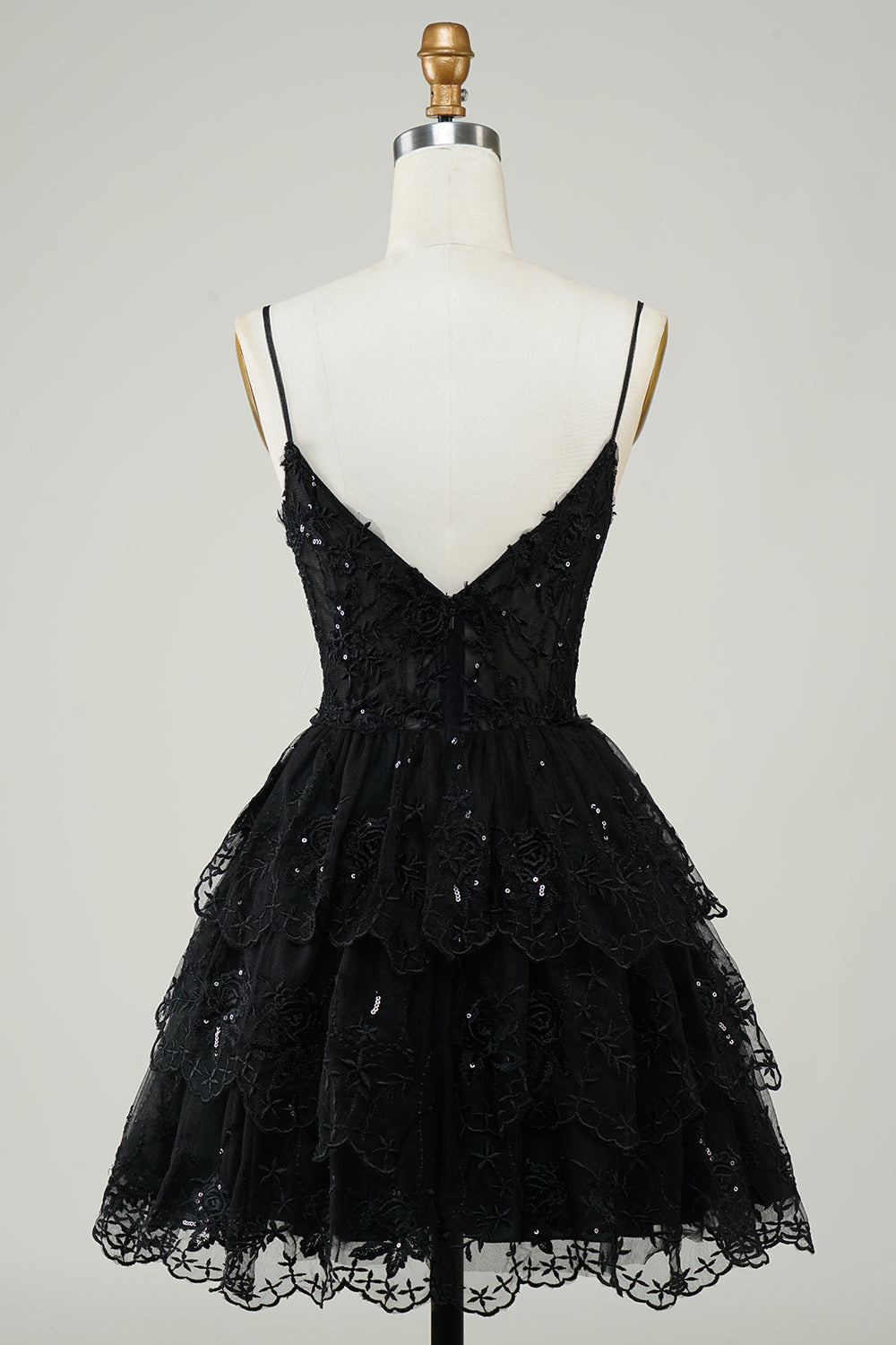 Wspaniałe paski spaghetti z linii Czarny błyszczący gorset Homecoming Dress