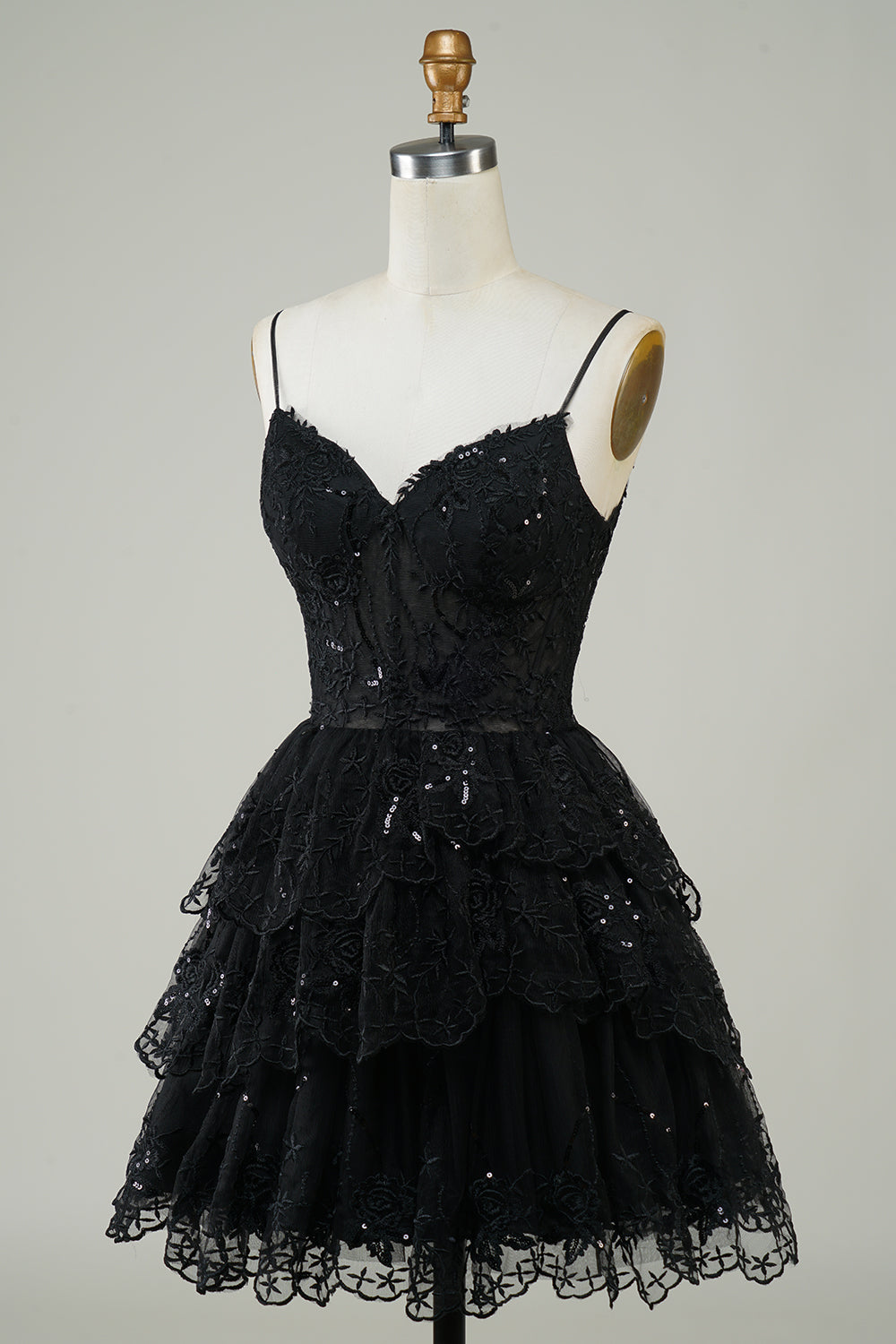 Wspaniałe paski spaghetti z linii Czarny błyszczący gorset Homecoming Dress