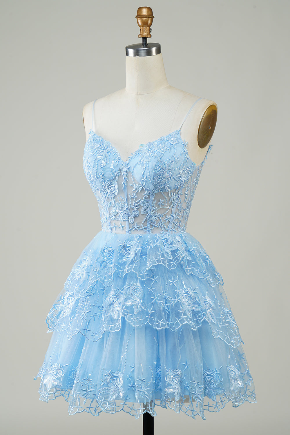 Wspaniałe paski spaghetti z linii ciemnoniebieski błyszczący gorset Homecoming Dress