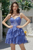 Wspaniałe paski spaghetti z linii ciemnoniebieski błyszczący gorset Homecoming Dress