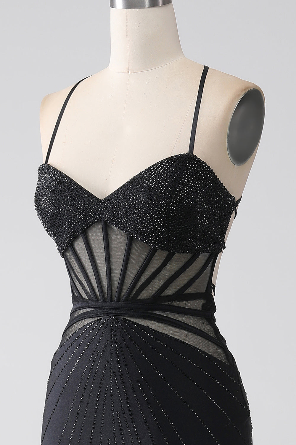 Czarna Gorsetowa Długa Sukienka Syrena Na Studniówkę Z Rozcięciem