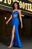 Załaduj obraz do przeglądarki galerii, Syrena Królewski Niebieski Brokatowy Gorset Sukienka Na Studniówkę Z Koralikami