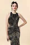 Czarna Złota Sukienka Lata 20 z Odkrytymi Plecami z Zestawem Akcesoria Lata 20