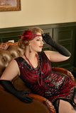 Czerwona Plus Size Sukienka Lata 20 z Frędzlami z Zestawem Akcesoria Lata 20