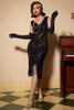 Załaduj obraz do przeglądarki galerii, Czarna Cekiny Sukienka z Frędzlami Lata 20