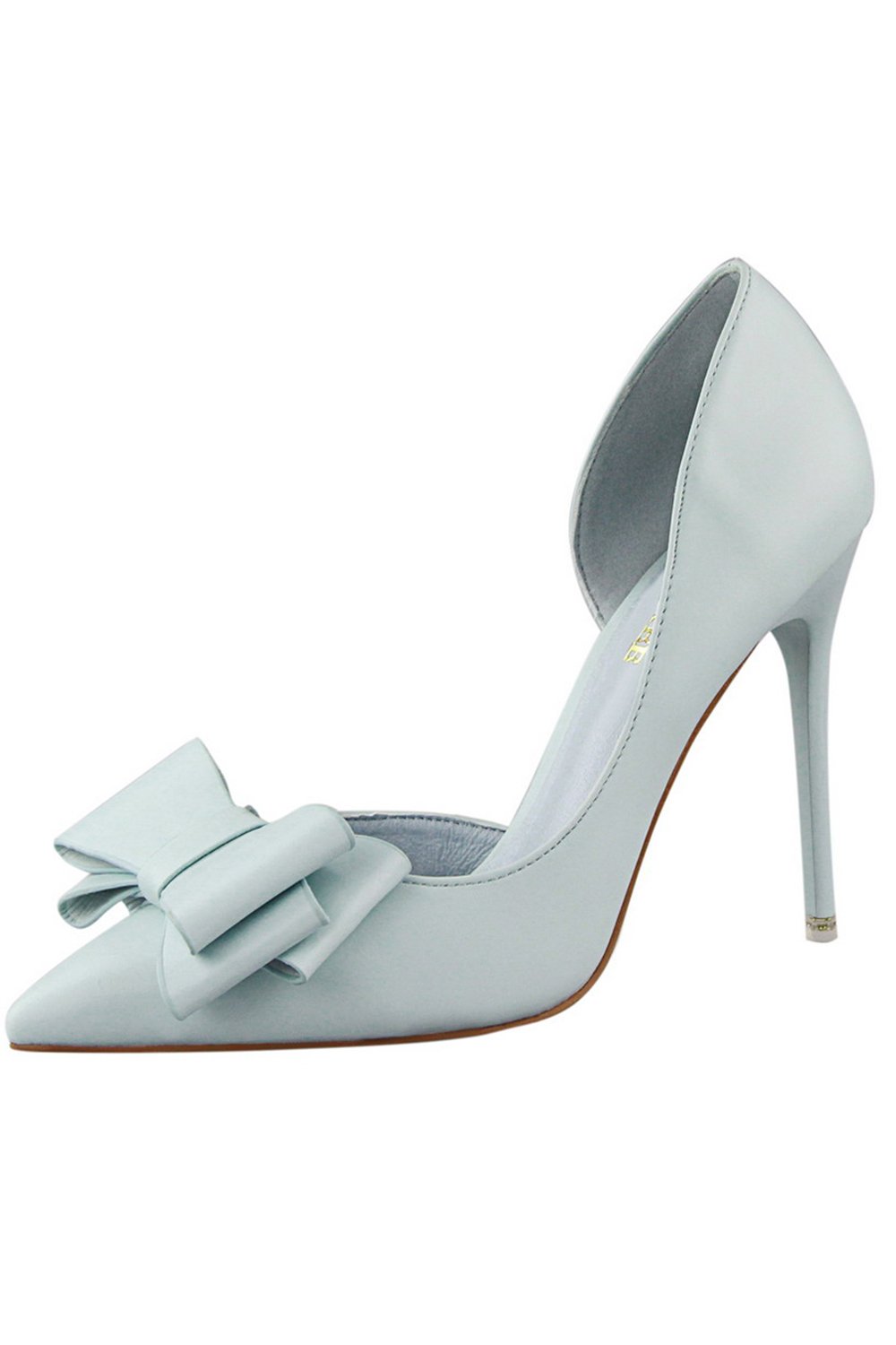 Niebieska Szpiczaste Buty na Obcasie z Kokarda