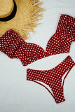 Bufiasty Rękaw Dekolt V Bikini w Groszki