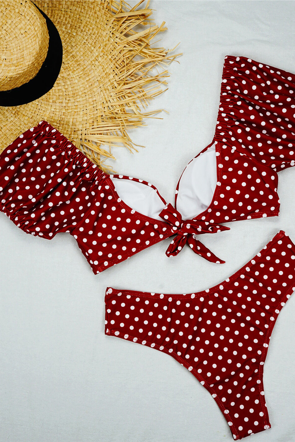 Bufiasty Rękaw Dekolt V Bikini w Groszki