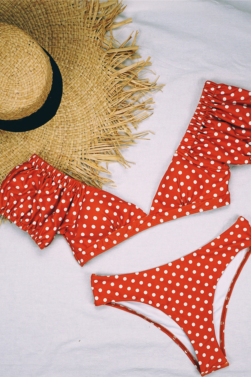 Bufiasty Rękaw Dekolt V Bikini w Groszki