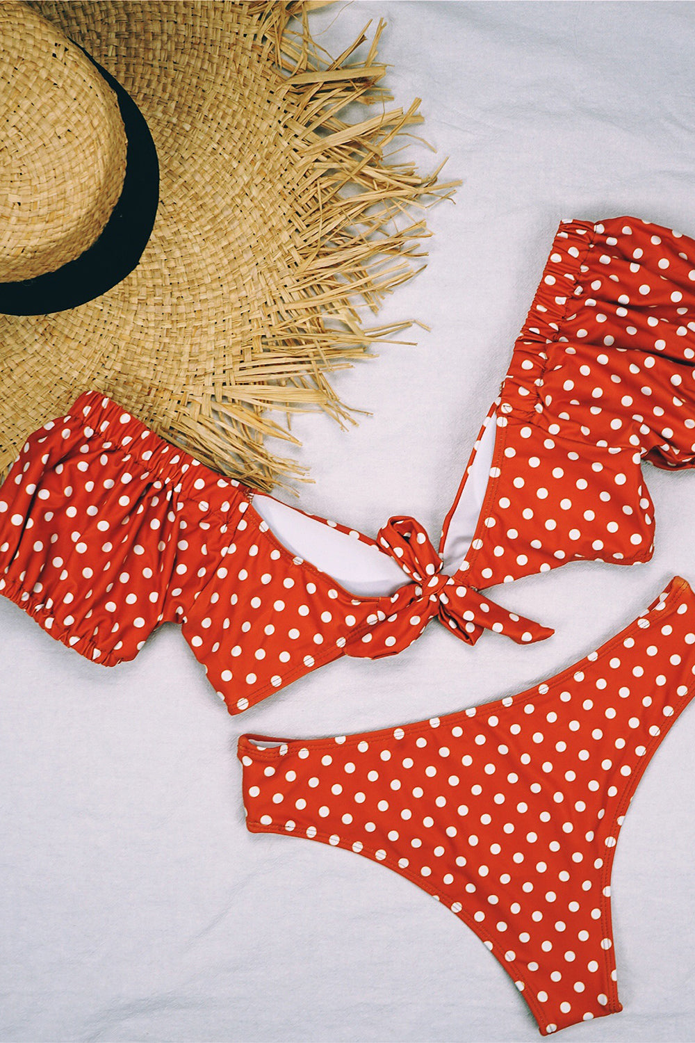 Bufiasty Rękaw Dekolt V Bikini w Groszki